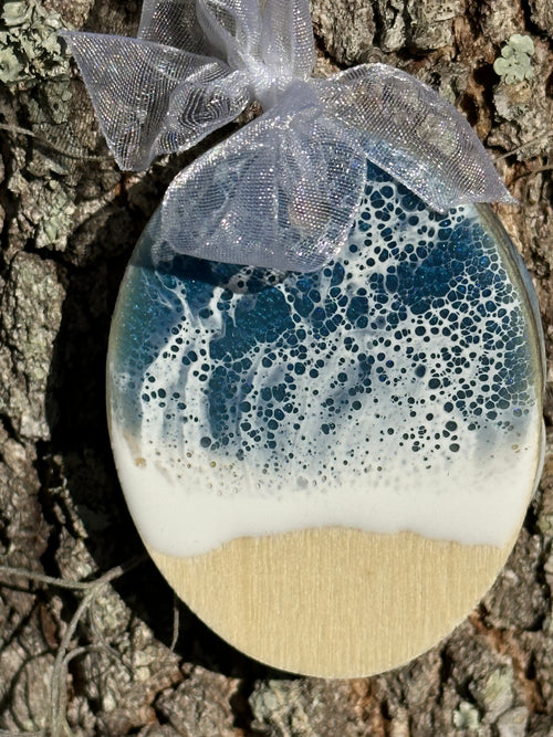 Aqua Ocean Oval Ornament