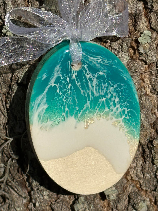 Teal Ocean Oval Ornament 2