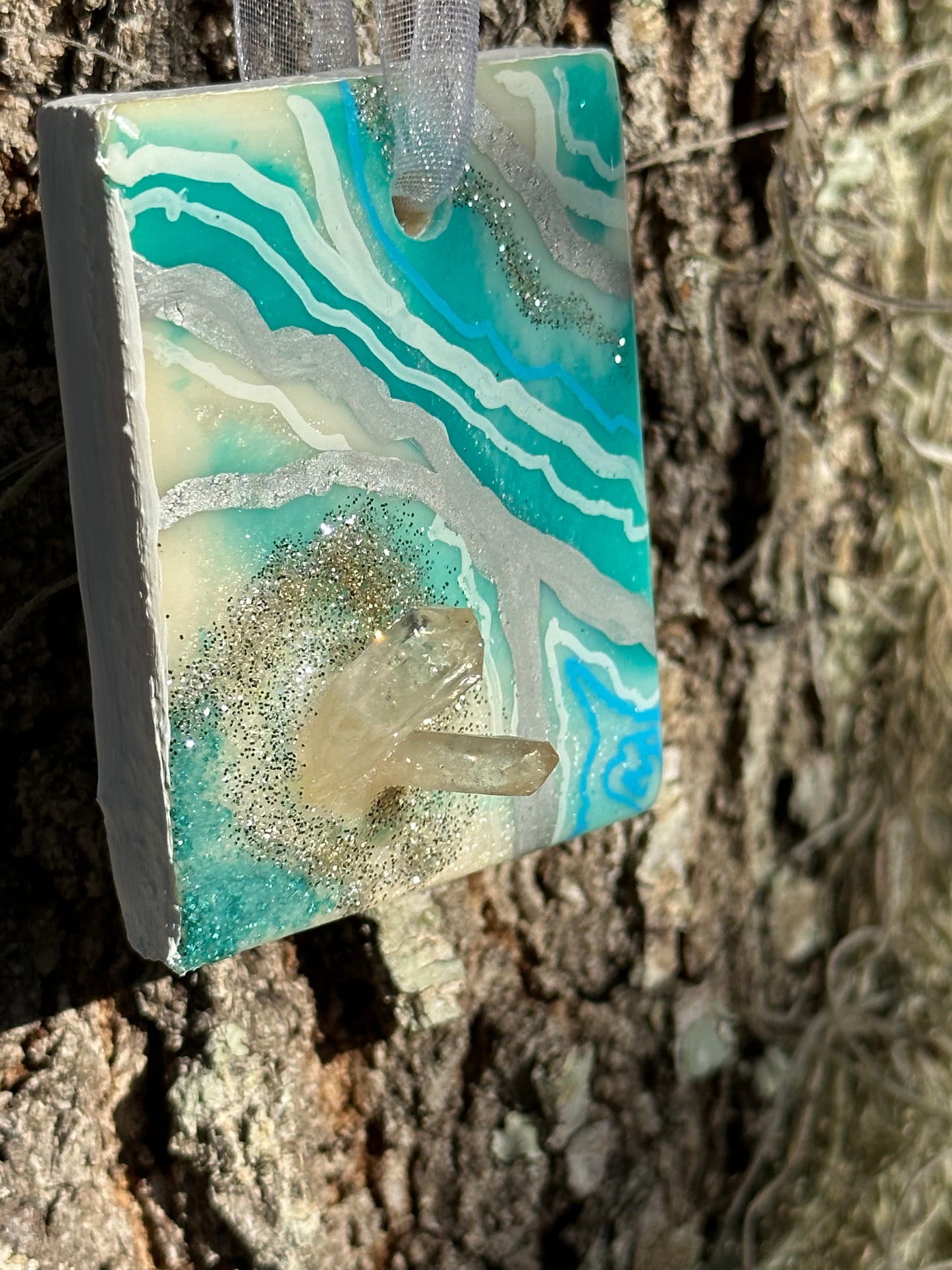 Teal and Quartz Geode Ornament